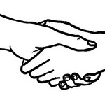 a line drawing of two hands shaking by Aidan Jones