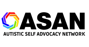 the logo of ASAN: a multi-colored heptagon shape along with the words "ASAN Autistic Self Advocacy Network"