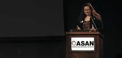 ASAN Executive Director Julia Bascom giving a speech at ASAN's 2017 Gala