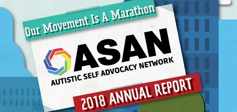 Cover of ASAN's 2018 Annual Report reading "Our Movement is a Marathon"
