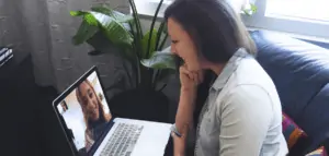 Two women video chatting