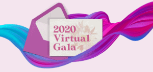 colorful swirls with an invitation that says 2020 Virtual Gala