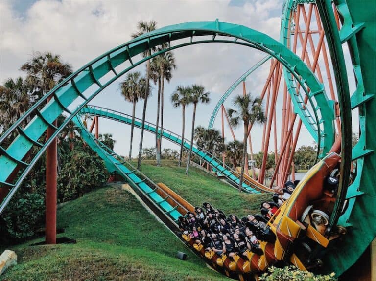 People riding a rollercoaster