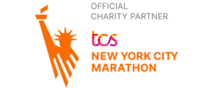 Orange and pink logo that says Official Charity Partner TCS New York City Marathon