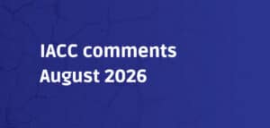 White text on a blue background. Text says IACC comments August 2026